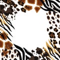 Frame with decorative animal print. African savannah fauna stylized ornament, fur texture.