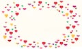 Frame of red pink and yellow aquacolored hearts