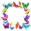 Frame design with decorative butterflies. Colorful abstract insects.