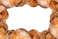 Frame of different pastries with poppy seeds on background