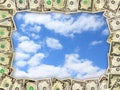 Frame from the dollars on the blue sky Royalty Free Stock Photo