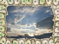 Frame from the dollars on the blue sky Royalty Free Stock Photo