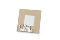 Photo frame with small houses on white background 3D illustration