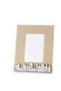 Photo frame with small houses isolated on white background 3D illustration