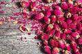 Frame with dried rose petals and buds Royalty Free Stock Photo