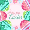 Frame with Easter eggs with lettering. Pink, green, red, orange colors. Isolated elements for Easter greeting card Royalty Free Stock Photo