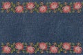 Frame of embroidered pink roses Royalty Free Stock Photo