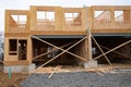 frame exterior walls of a new plywood house Royalty Free Stock Photo