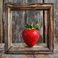 Frame Featuring a Juicy Strawberry on a Rustic Wooden Table for National Make a Difference Day Royalty Free Stock Photo