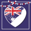 Frame and festoons and australian flag on heart over dark blue background