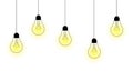 The frame of the five bulbs with the light hanging from the ceiling at different heights. Royalty Free Stock Photo