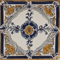 frame with floral ornament A close-up of a Fado tile with a ceramic texture and a Portugal design