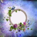 Frame with flowers and a bird on a vintage background