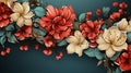 A frame of flowers and leaves. Generative AI. Royalty Free Stock Photo