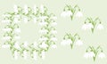 Frame of flowers snowdrop. Spring delicate flowers on a green background. Royalty Free Stock Photo