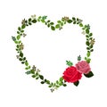Frame in form of heart decorated with roses and leaves, isolated on white background Royalty Free Stock Photo