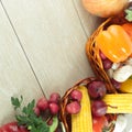 Frame of fresh vegetables on a wooden background Royalty Free Stock Photo
