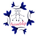 Frame with Friendship Day title, children, friends. Vector illustration.