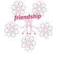 Frame with Friendship Day title, children, friends. Vector illustration.