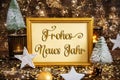 Frame Frohes Neues Jahr, Means Happy New Year, Golden Christmas Decoration