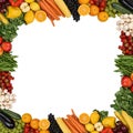Frame from fruits and vegetables isolated with copyspace Royalty Free Stock Photo