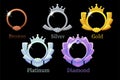 Frame game rank, gold, silver, platinum, bronze, diamond round avatar template 6 steps animation for game.