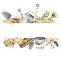 Frame with gardening tools and accessories Royalty Free Stock Photo