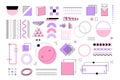 Frame geometry. Simple retro decoration, line pink and purple title, label icon box, pop modern, diagram infographic