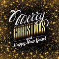 Frame gold glittering. Merry Christmas lettering design. Royalty Free Stock Photo