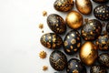 A frame of golden Easter eggs decorated in gold, isolated on a white background. Minimal Easter concept. Happy Easter Royalty Free Stock Photo
