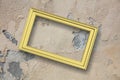 Frame golden isolated on beige wall background copy space, 3d illustration Royalty Free Stock Photo