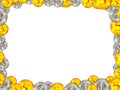 Frame from golden silver coins on white background Royalty Free Stock Photo