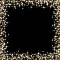 Frame with golden stars on the black background, sparkles golden symbols - star glitter, stellar flare