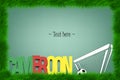 A frame of grass with the word Cameroon and a soccer ball at the