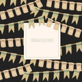 Frame on the green and beige hanging flags background Royalty Free Stock Photo