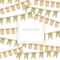 Frame on the green and beige hanging flags background Royalty Free Stock Photo