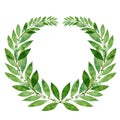 Frame of green Laurel wreath. Watercolor illustration isolated on white background