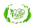 Frame of Green Leaves, Pure Nature Lettering, Logo Royalty Free Stock Photo