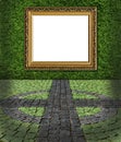 Frame on green painted stone wall backgroun Royalty Free Stock Photo