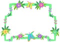 Frame of Green Sticks, Flowers, and Butterflies