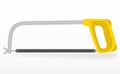 Frame Hacksaw. Vector Yellow Hand Saw Isolated Illustration. Carpenter Tool