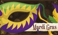 Frame with Half-mask, Scroll and Feathers for Mardi Gras Celebration, Vector Illustration