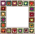 Frame with hand-drawn hearts in doodle frames. Royalty Free Stock Photo