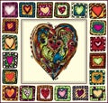 Frame with hand-drawn hearts in doodle frames. Royalty Free Stock Photo