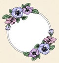 Frame with hand drawn pansy flowers Royalty Free Stock Photo