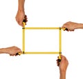 Frame of hands with measuring tapes