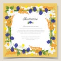 Frame Happy Birthday card Frame Wedding invitation card with flowers. Vector illustration