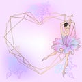 Frame heart with ballerina. Pink. Vector illustration.