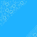 frame of hearts on a blue background prints, greeting cards, invitations for holiday, birthday, wedding, Valentine's day, party.