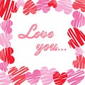 Frame hearts Love you Royalty Free Stock Photo